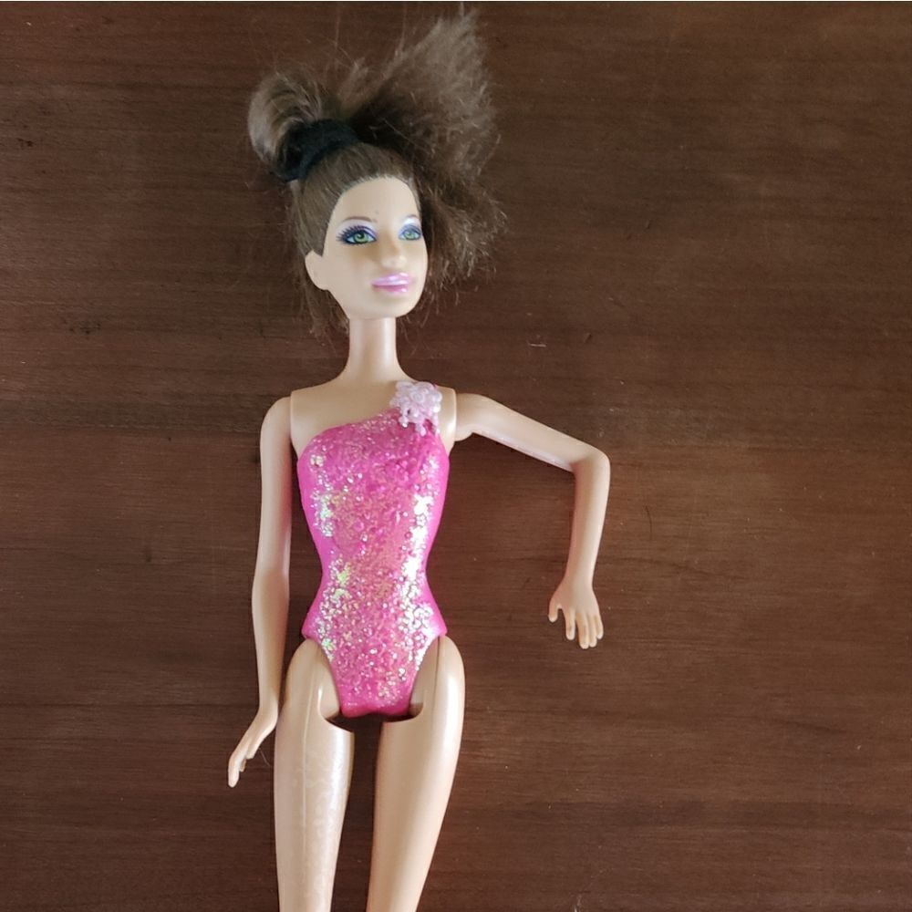 Brunette Barbie Doll in Sparkling Pink-Used